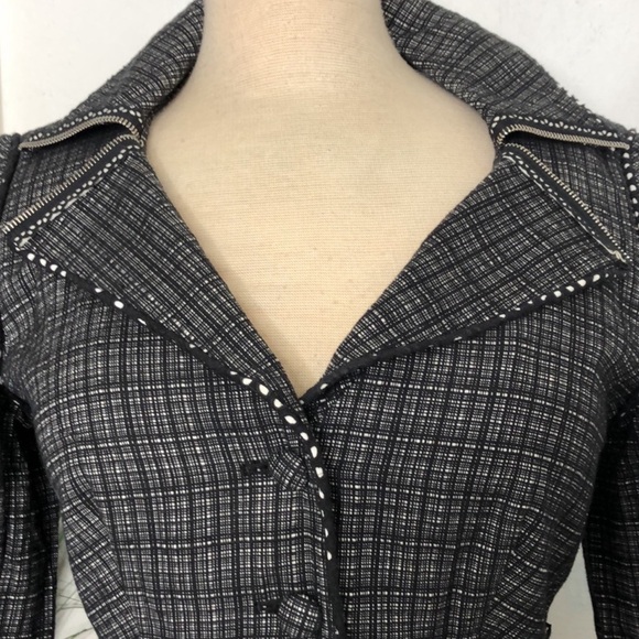 Kay Unger Tweed Skirt Suit Black White Moto Accent Size 10 - Picture 3 of 11
